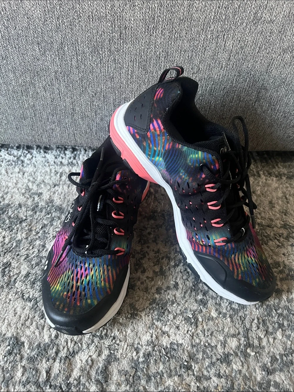 Ryka Black Multi-Color Athletic Sneakers with Pink Accents